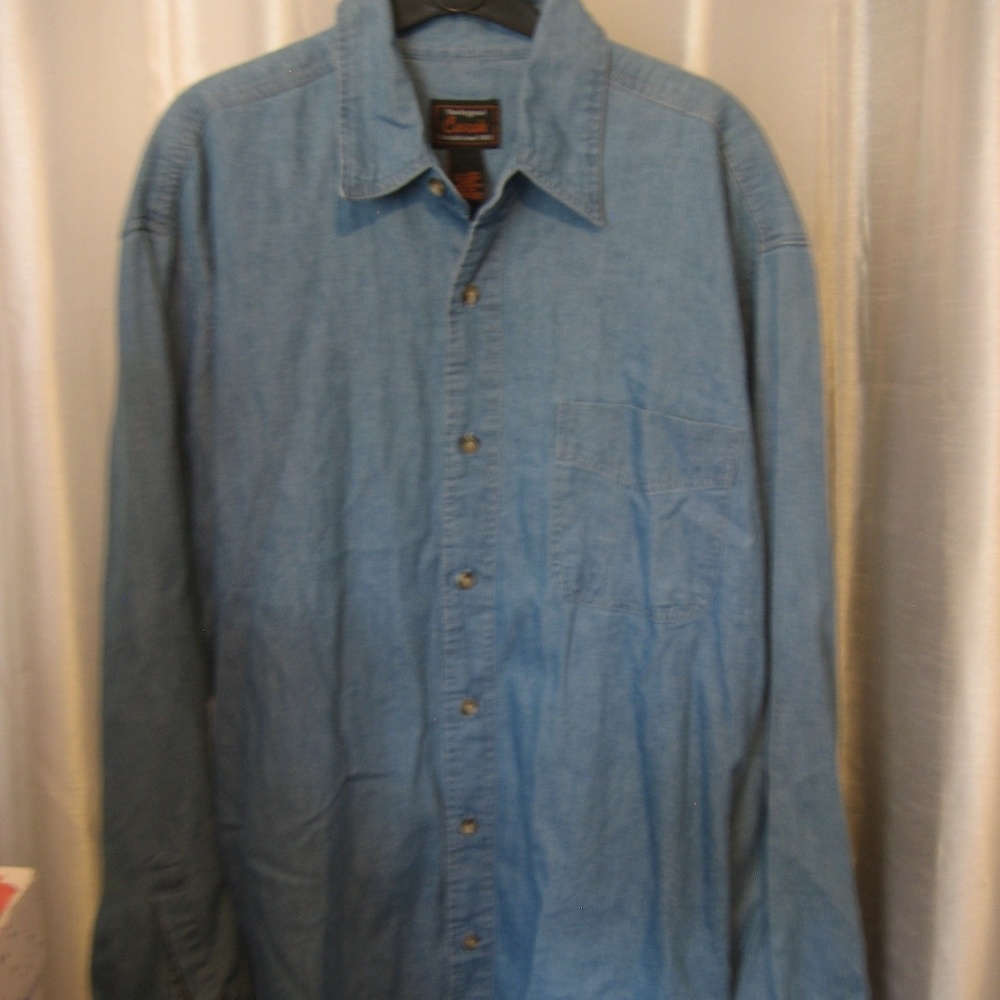 The Original Cascade Blue Denim Button Down Long Sleeve Shirt Sz XL 100% Cotton